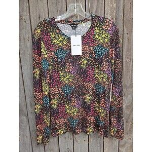 Saint + Sofia Austen Crew Neck Tee Ditsy Floral Black Long Sleeve Women’s Sz 14